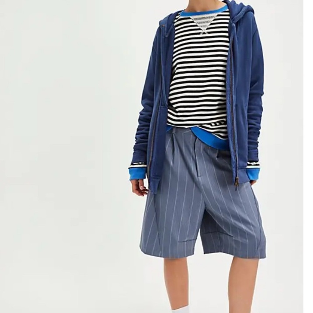 Free People Blue Double Zip Redwood Cardi Cotton Hoodie Oversized Medium NWT - Picture 3 of 14